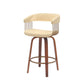 26" Cream And Wood Brown Faux Leather Swivel Counter Height Bar Chair