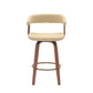 26" Cream And Wood Brown Faux Leather Swivel Counter Height Bar Chair