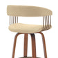 26" Cream And Wood Brown Faux Leather Swivel Counter Height Bar Chair