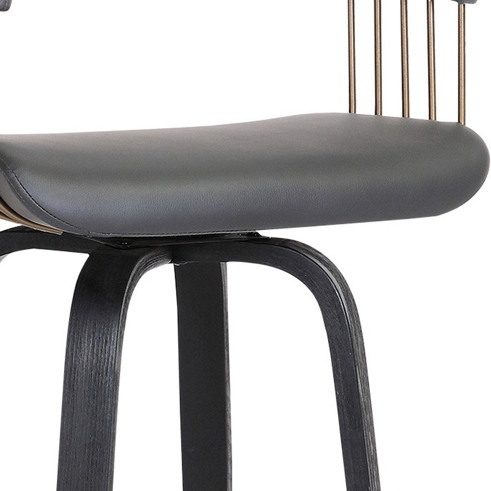 26" Gray And Black Faux Leather Swivel Counter Height Bar Chair