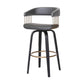 26" Gray And Black Faux Leather Swivel Counter Height Bar Chair