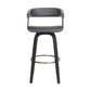 31" Gray And Black Faux Leather Swivel Bar Height Bar Chair