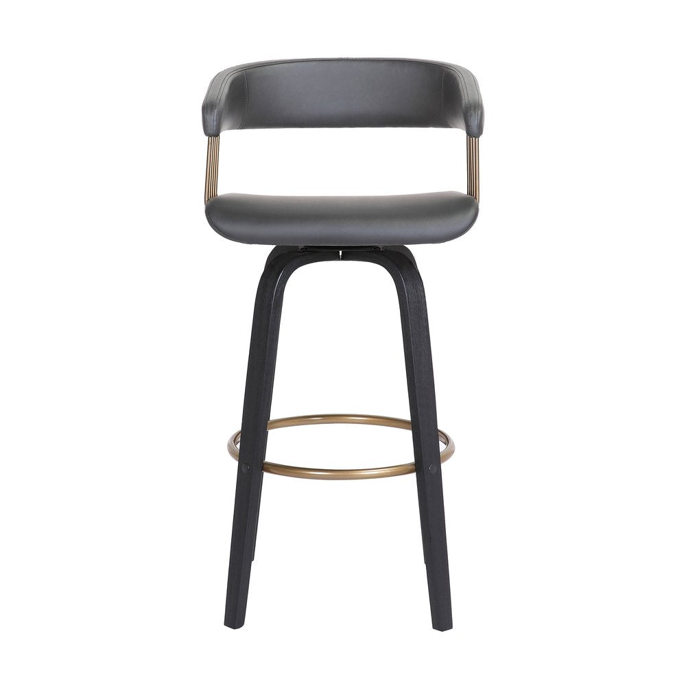 31" Gray And Black Faux Leather Swivel Bar Height Bar Chair