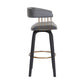 31" Gray And Black Faux Leather Swivel Bar Height Bar Chair