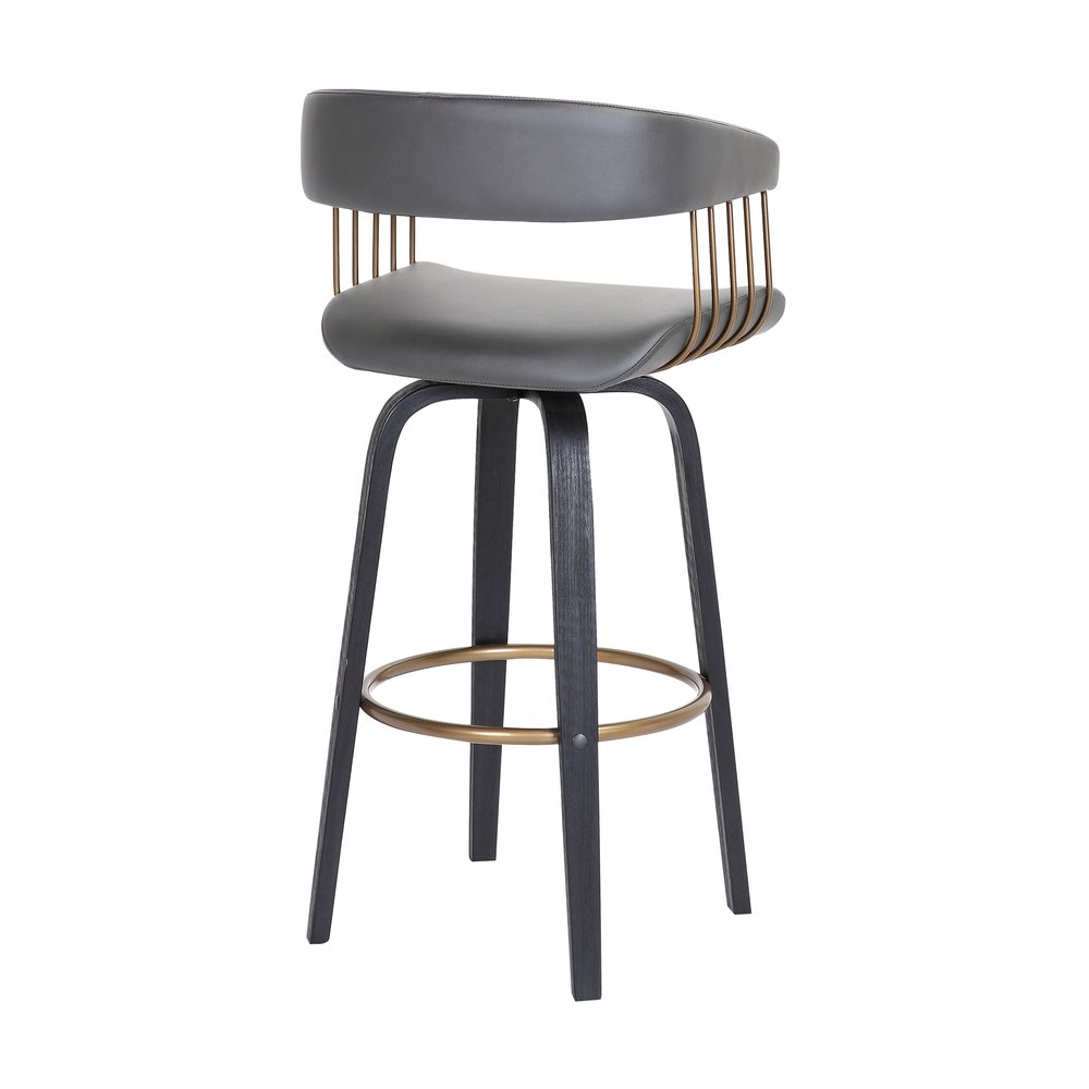 31" Gray And Black Faux Leather Swivel Bar Height Bar Chair