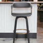 31" Gray And Black Faux Leather Swivel Bar Height Bar Chair