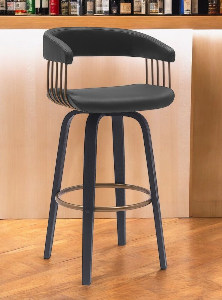 31" Black Faux Leather Swivel Bar Height Bar Chair
