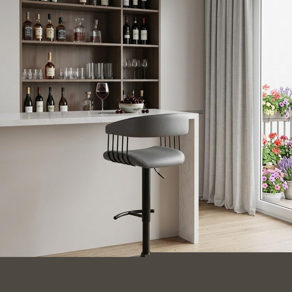 Gray and Black Faux Leather with Metal Swivel Adjustable Height Bar Chair