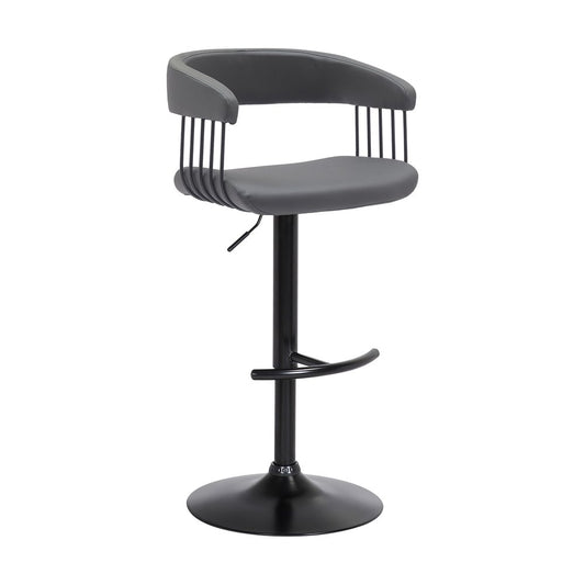 Gray and Black Faux Leather with Metal Swivel Adjustable Height Bar Chair