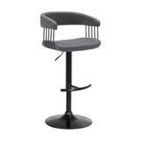 Gray and Black Faux Leather with Metal Swivel Adjustable Height Bar Chair