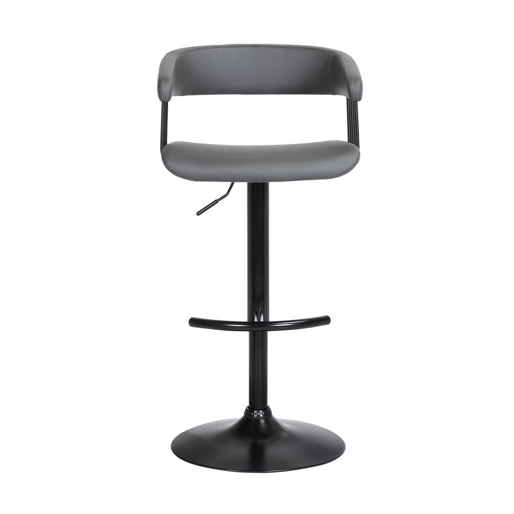 Gray and Black Faux Leather with Metal Swivel Adjustable Height Bar Chair