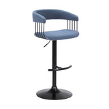 Blue and Black Fabric with Metal Swivel Adjustable Height Bar Chair