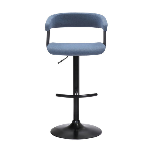 Blue and Black Fabric with Metal Swivel Adjustable Height Bar Chair