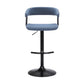 Blue and Black Fabric with Metal Swivel Adjustable Height Bar Chair