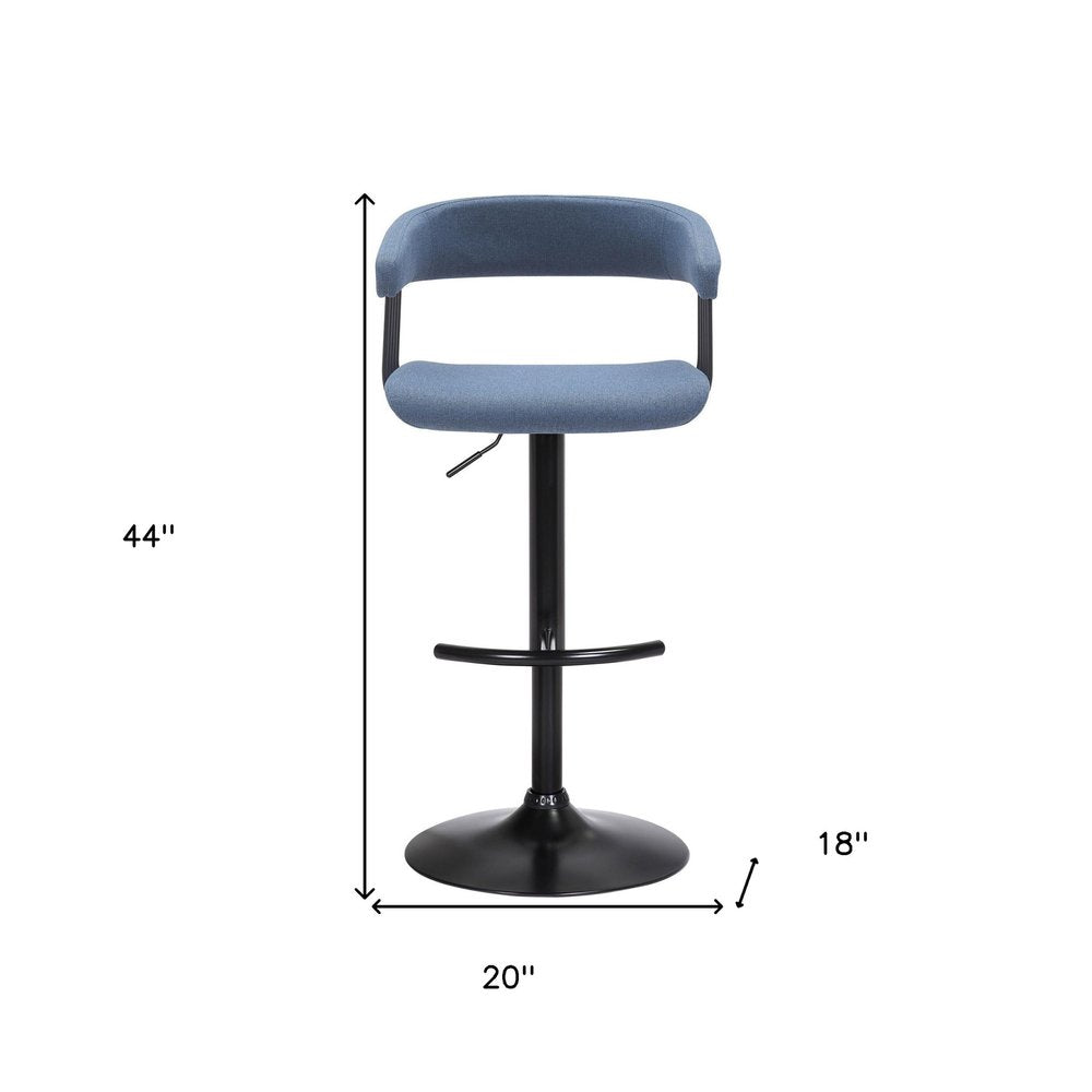 Blue and Black Fabric with Metal Swivel Adjustable Height Bar Chair