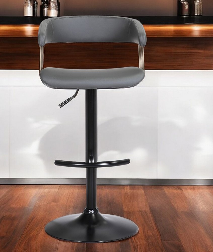 Gray and Black Faux Leather with Metal Swivel Adjustable Height Bar Chair