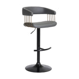 Gray and Black Faux Leather with Metal Swivel Adjustable Height Bar Chair