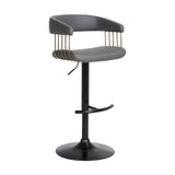 Gray and Black Faux Leather with Metal Swivel Adjustable Height Bar Chair