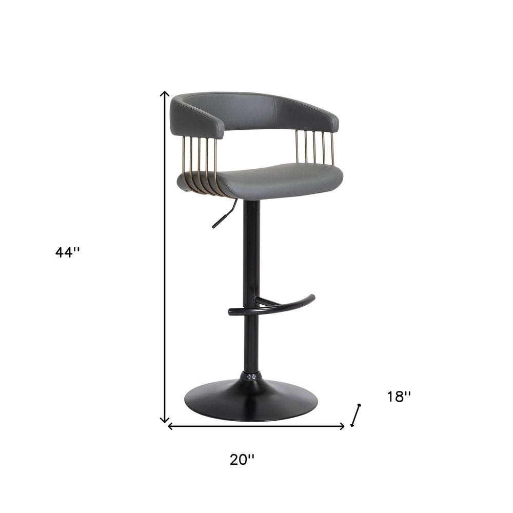 Gray and Black Faux Leather with Metal Swivel Adjustable Height Bar Chair