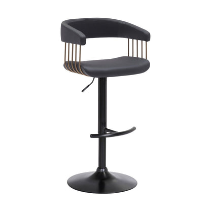 Black Faux Leather And Metal Swivel Adjustable Height Bar Chair