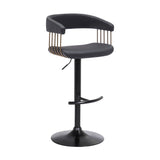 Black Faux Leather And Metal Swivel Adjustable Height Bar Chair