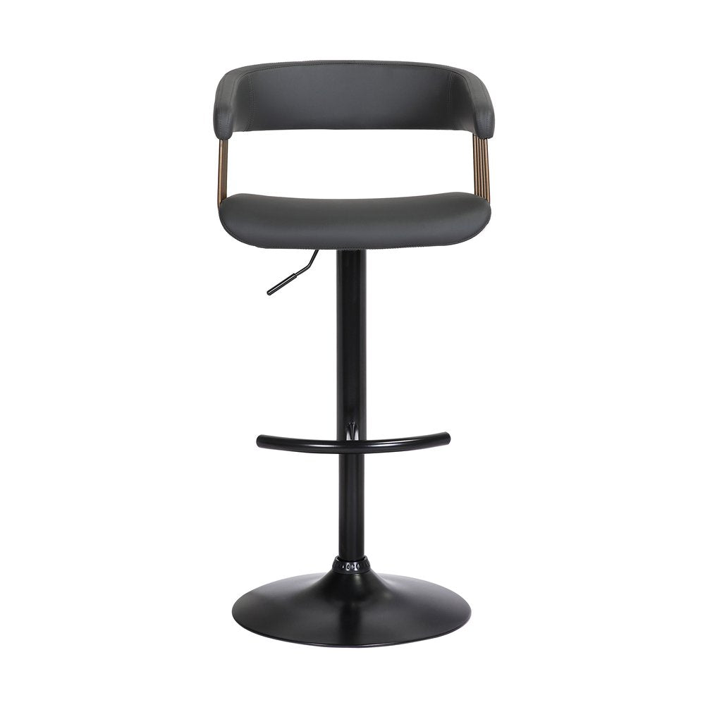 Black Faux Leather And Metal Swivel Adjustable Height Bar Chair
