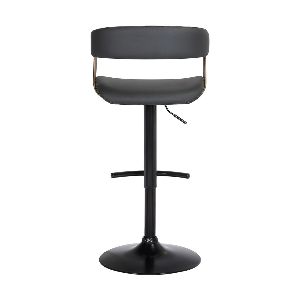 Black Faux Leather And Metal Swivel Adjustable Height Bar Chair