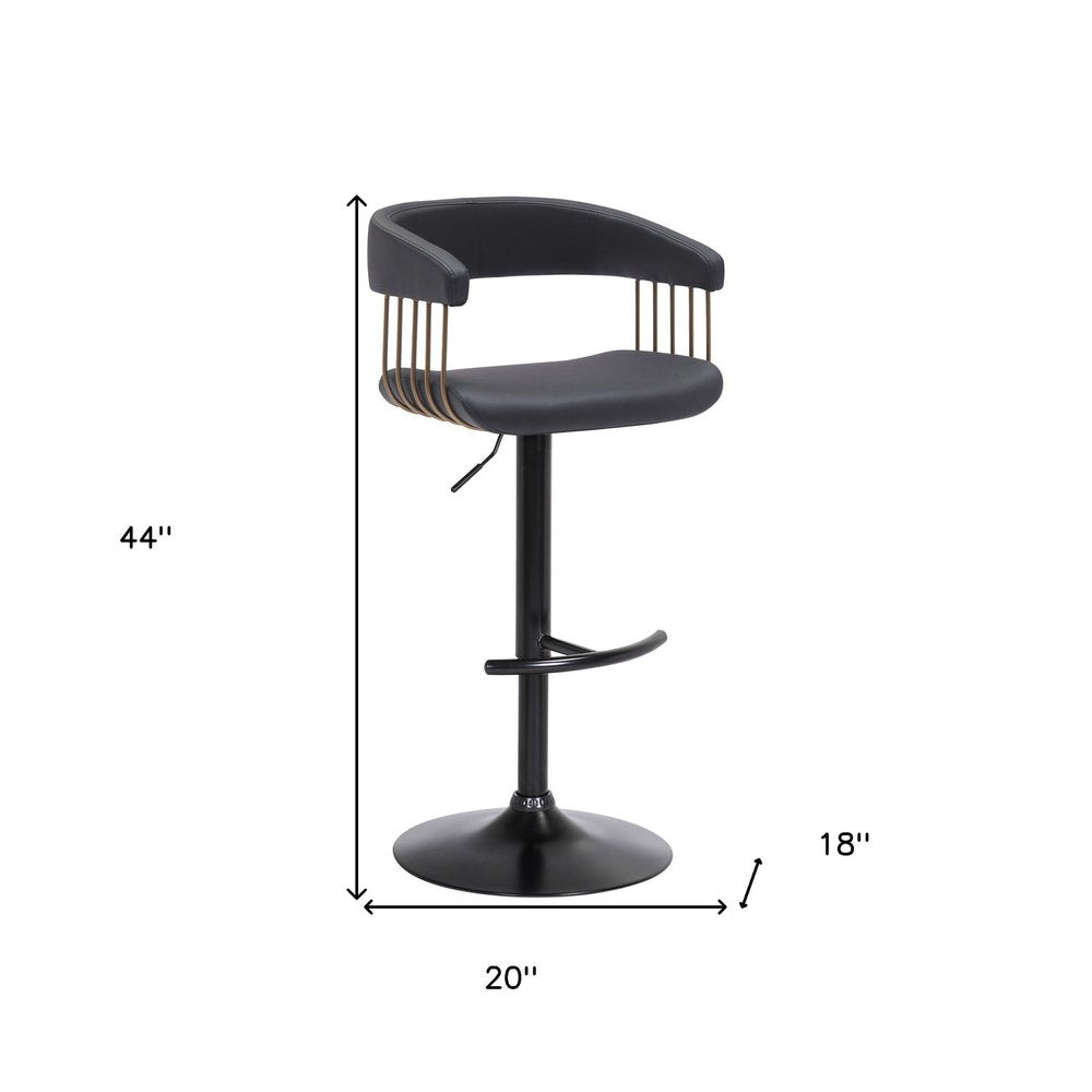 Black Faux Leather And Metal Swivel Adjustable Height Bar Chair