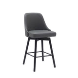 26" Gray and Black Faux Leather with Solid Wood Swivel Counter Height Bar Chair