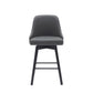26" Gray and Black Faux Leather with Solid Wood Swivel Counter Height Bar Chair