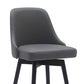 26" Gray and Black Faux Leather with Solid Wood Swivel Counter Height Bar Chair