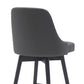 26" Gray and Black Faux Leather with Solid Wood Swivel Counter Height Bar Chair