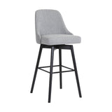 26" Light Gray and Black Fabric with Solid Wood Swivel Counter Height Bar Chair