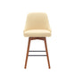 26" Cream and Wood Brown Faux Leather with Solid Wood Swivel Counter Height Bar Chair