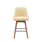26" Cream and Wood Brown Faux Leather with Solid Wood Swivel Counter Height Bar Chair