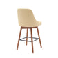 26" Cream and Wood Brown Faux Leather with Solid Wood Swivel Counter Height Bar Chair