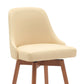 26" Cream and Wood Brown Faux Leather with Solid Wood Swivel Counter Height Bar Chair