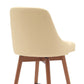 26" Cream and Wood Brown Faux Leather with Solid Wood Swivel Counter Height Bar Chair
