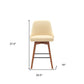 26" Cream and Wood Brown Faux Leather with Solid Wood Swivel Counter Height Bar Chair