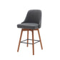 26" Gray and Wood Brown Faux Leather with Solid Wood Swivel Counter Height Bar Chair