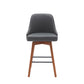 26" Gray and Wood Brown Faux Leather with Solid Wood Swivel Counter Height Bar Chair