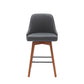 26" Gray and Wood Brown Faux Leather with Solid Wood Swivel Counter Height Bar Chair