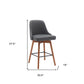 26" Gray and Wood Brown Faux Leather with Solid Wood Swivel Counter Height Bar Chair
