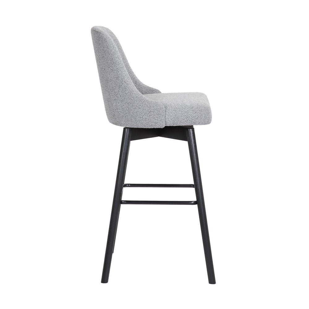 30" Light Gray and Black Fabric with Solid Wood Swivel Bar Height Bar Chair