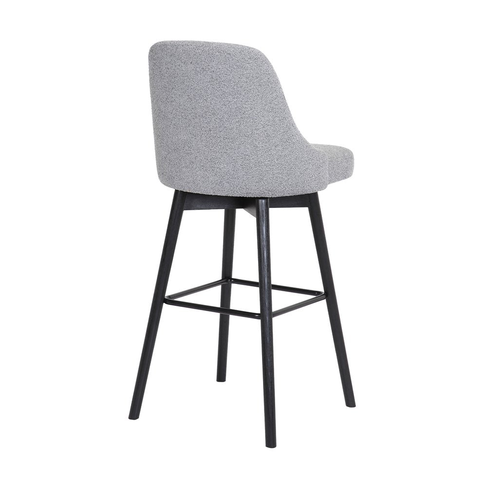 30" Light Gray and Black Fabric with Solid Wood Swivel Bar Height Bar Chair