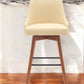 30" Cream and Wood Brown Faux Leather with Solid Wood Swivel Bar Height Bar Chair