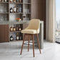 30" Cream and Wood Brown Faux Leather with Solid Wood Swivel Bar Height Bar Chair