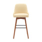 30" Cream and Wood Brown Faux Leather with Solid Wood Swivel Bar Height Bar Chair