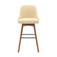 30" Cream and Wood Brown Faux Leather with Solid Wood Swivel Bar Height Bar Chair