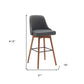 30" Gray and Wood Brown Faux Leather with Solid Wood Swivel Bar Height Bar Chair